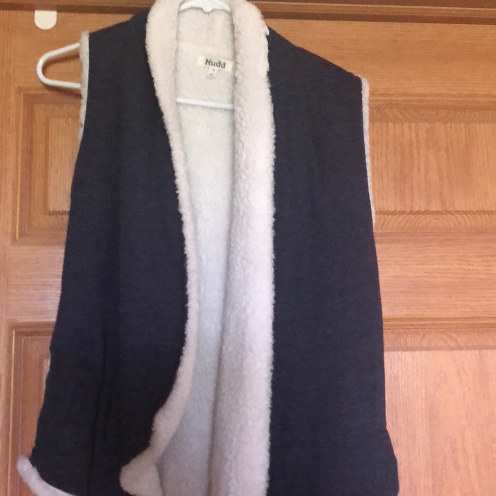 Navy and white Sherpa vest